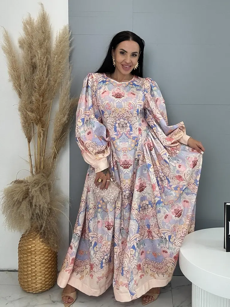 Hosszú virágmintás ruha ballon ujjakkal JULIA - next