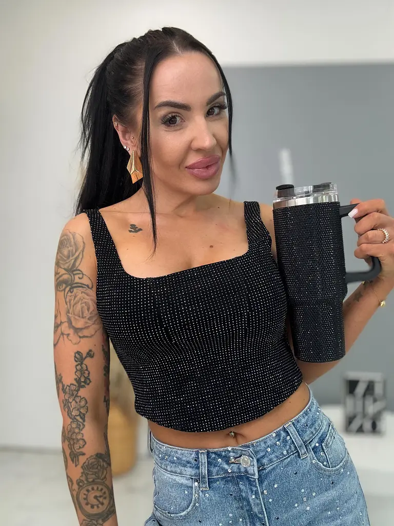 Farmer crop top kövecskökkel díszítve SHINY