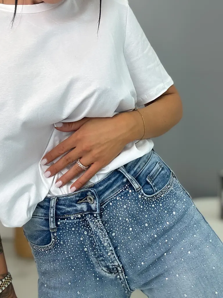 Extra elasztikus push-up prémium farmer magas derékkal, kövekkel díszítve - next