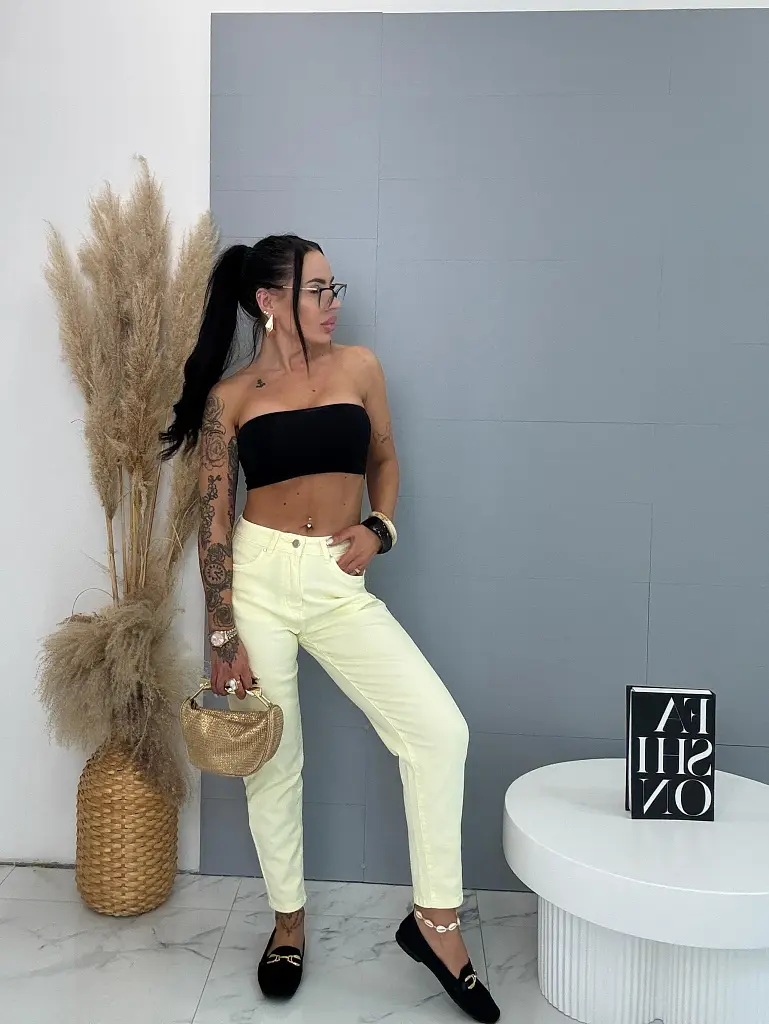 Sárga elasztikus mom fit farmer magas derékkal  DAPHNE