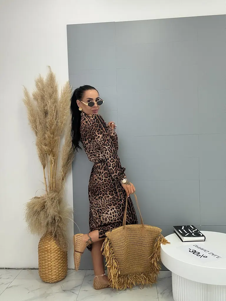 Hosszú leopárdmintás gombos ruha övvel LEONA - next