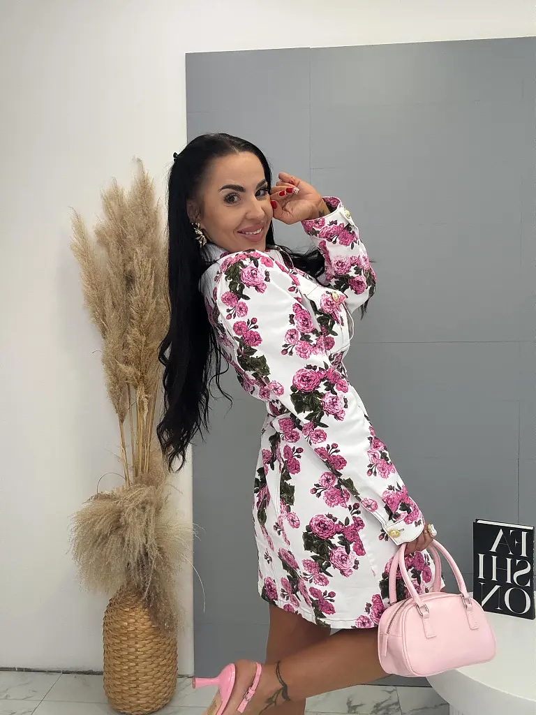 Virágmintás gombos farmerruha övvel AMELY  - next