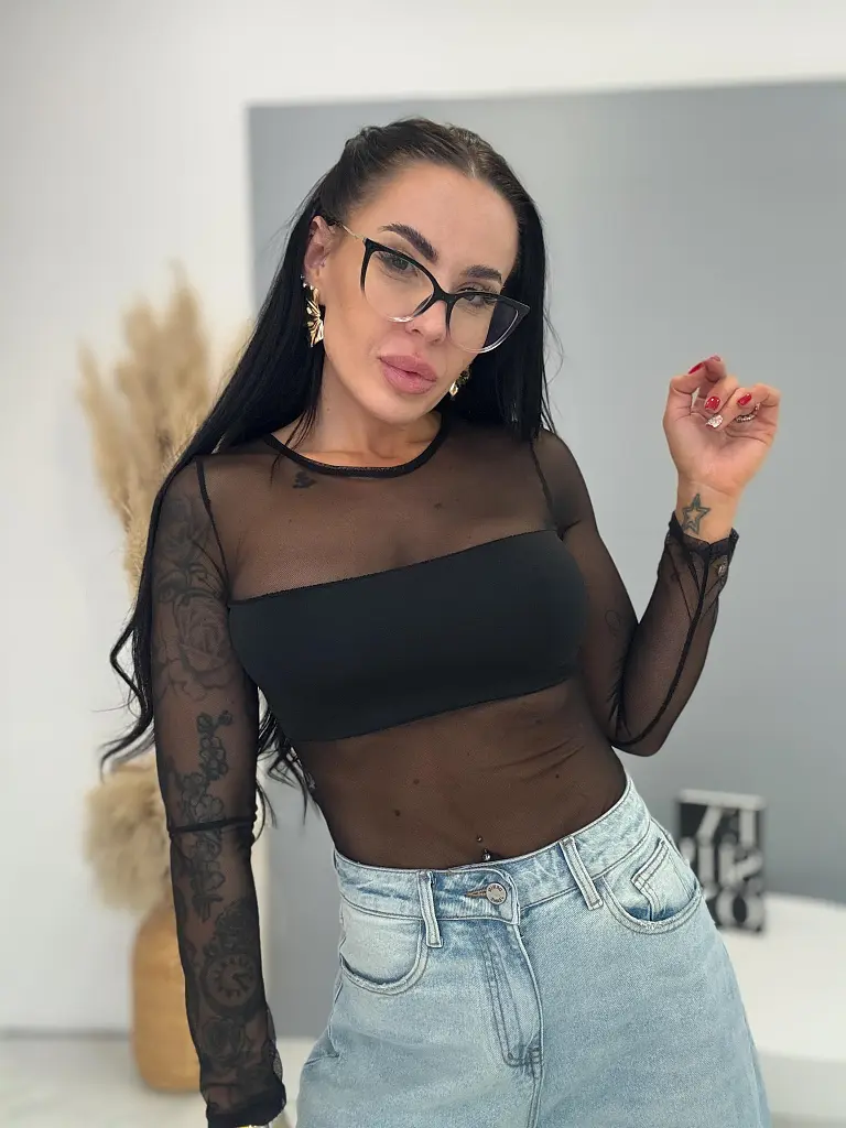 Fekete hosszú ujjú sifon body RENA