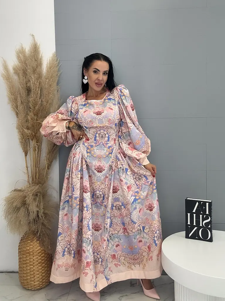 Hosszú virágmintás ruha ballon ujjakkal JULIA