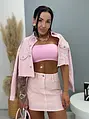 Pink crop denim kabát strasszkövekkel CRYSTAL