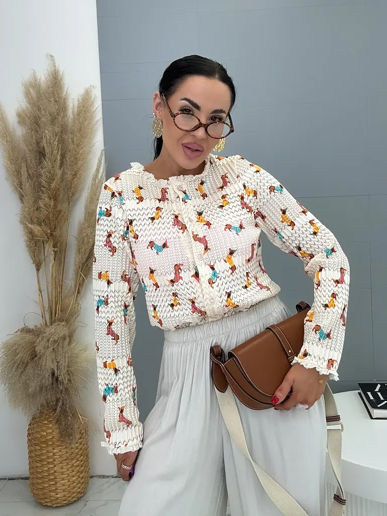 Hímzett hosszú ujjú ing kutyás mintával REBY