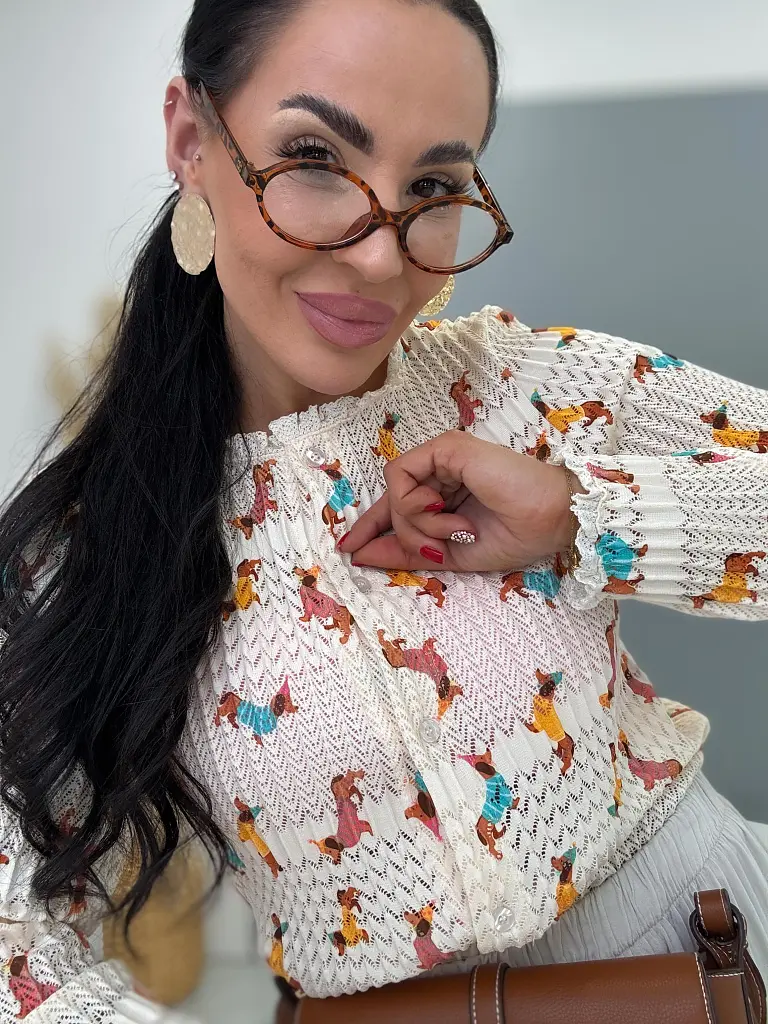 Hímzett hosszú ujjú ing kutyás mintával REBY - next