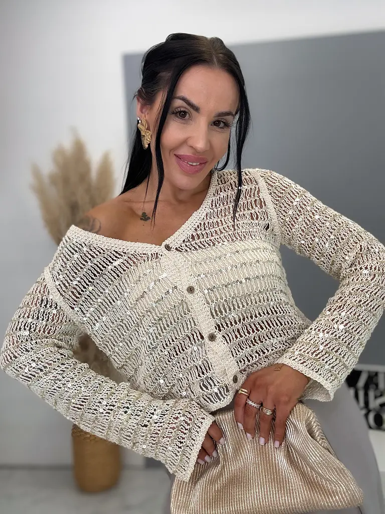 Csillogó hosszú ujjú kardigán ROMA