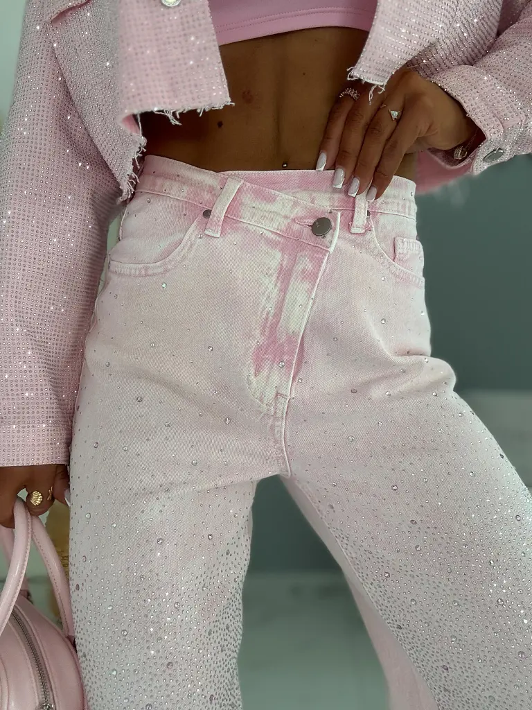 Wide leg farmernadrág strasszköves díszítéssel SHINE - next