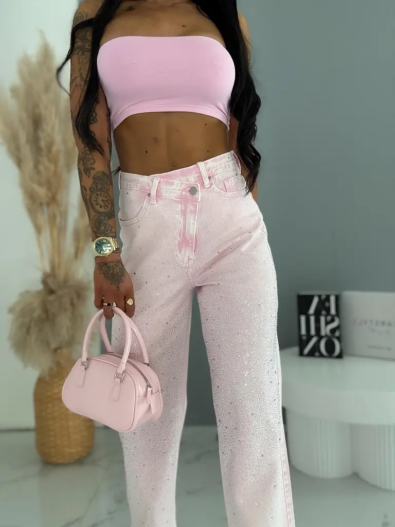 Wide leg farmernadrág strasszköves díszítéssel SHINE