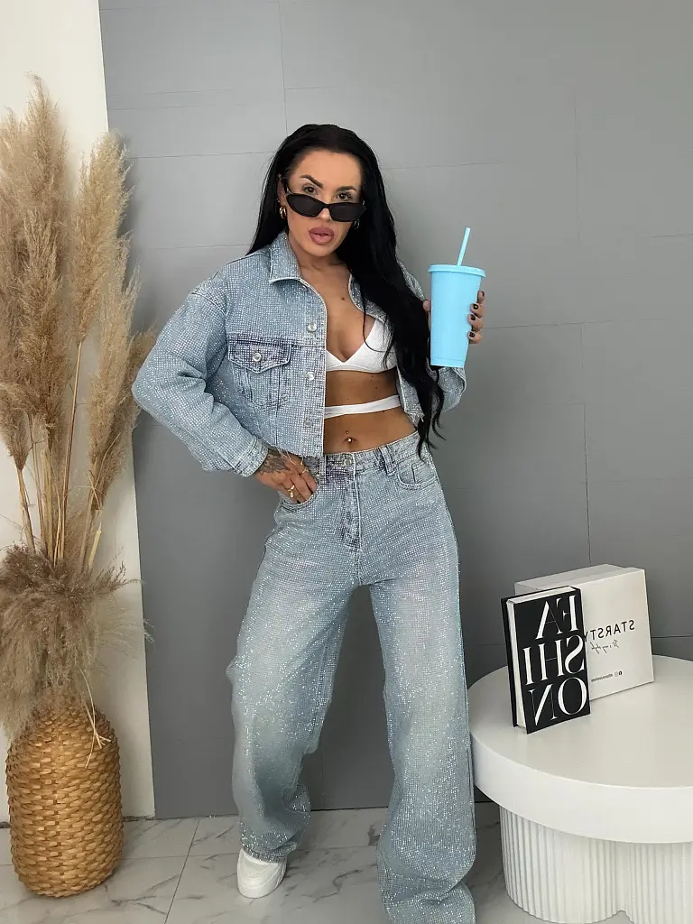 Wide leg strasszköves farmernadrág RAINBOW DIAMANT