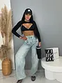 Hosszú ujjú crop-top melltöméssel MARCELLA