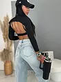 Hosszú ujjú crop-top melltöméssel MARCELLA