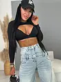 Hosszú ujjú crop-top melltöméssel MARCELLA