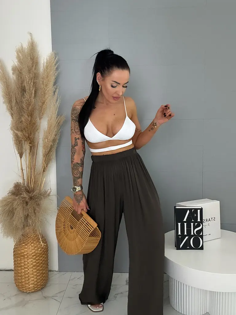 Floving sötétbarna gumis derekú nadrág ARIA - next