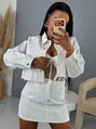 White crop denim kabát strasszkövekkel ICE CRYSTAL 