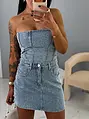 Denim crop-top s kamienkami RAINBOW DIAMANT