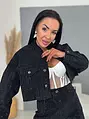 Black crop denim kabát strasszkövekkel CRYSTAL