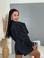 Black crop denim kabát strasszkövekkel CRYSTAL