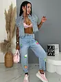Crop denim mellény strasszkövekkel BLUE BRILLANCE