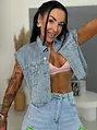 Crop denim mellény strasszkövekkel BLUE BRILLANCE