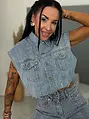 Crop denim mellény strasszkövekkel BLUE BRILLANCE