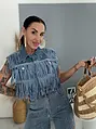 Denim mellény strasszkövekkel és rojtokkal díszített WESTERN