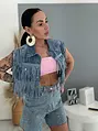 Denim mellény strasszkövekkel és rojtokkal díszített WESTERN