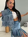 Denim mellény strasszkövekkel és rojtokkal díszített WESTERN