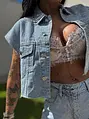 Crop denim mellény strasszkövekkel BLUE BRILLANCE