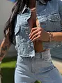 Crop denim mellény strasszkövekkel BLUE BRILLANCE