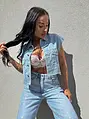 Crop denim mellény strasszkövekkel BLUE BRILLANCE