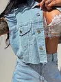 Crop denim mellény strasszkövekkel BLUE BRILLANCE