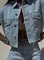 Crop denim mellény strasszkövekkel BLUE BRILLANCE