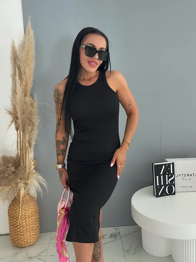 Bordázott anyagú  hosszú ruha FITTED