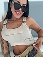 Bordázott crop top működő csatos pántokkal RIBBED