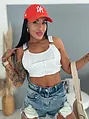 Bordázott crop top működő csatos pántokkal RIBBED