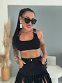 Bordázott crop top működő csatos pántokkal CAPRI