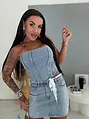 Denim crop-top s kamienkami RAINBOW DIAMANT