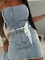 Denim crop-top s kamienkami RAINBOW DIAMANT