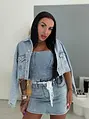 Crop denim kabát strasszkövekkel RAINBOW DIAMANT