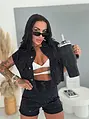 Crop denim mellény strasszkövekkel CRYSTAL