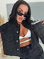Crop denim mellény strasszkövekkel CRYSTAL