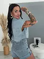 Crop denim mellény strasszkövekkel CRYSTAL