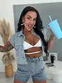 Crop denim mellény strasszkövekkel CRYSTAL