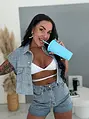 Crop denim mellény strasszkövekkel CRYSTAL