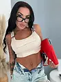 Bordázott crop top működő csatos pántokkal RIBBED