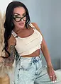 Bordázott crop top működő csatos pántokkal RIBBED