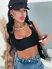 Bordázott crop top működő csatos pántokkal CAPRI