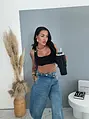 Bordázott crop top működő csatos pántokkal CAPRI